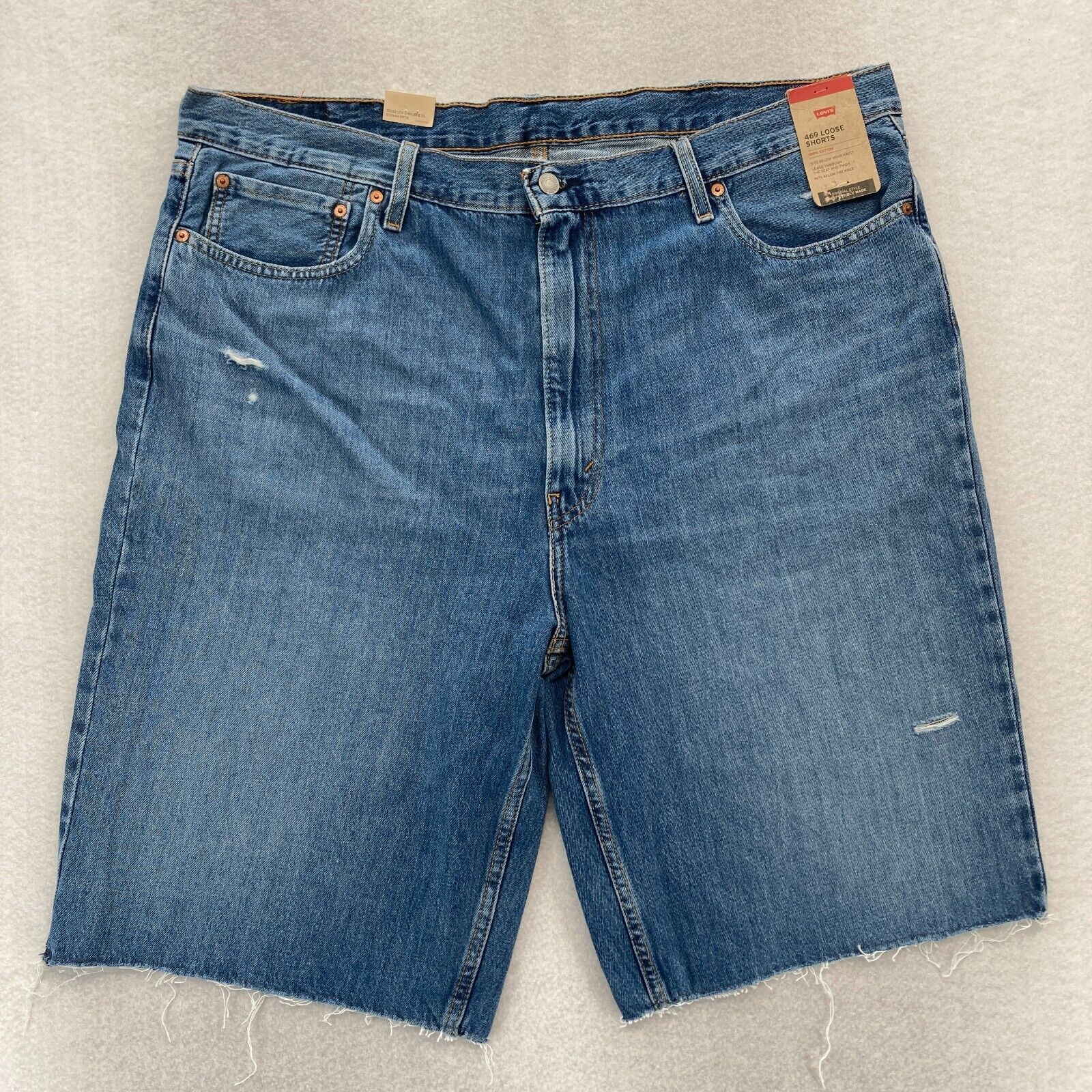 Levi's 569 Loose Shorts Mens 42 Medium Wash Blue Denim Distressed Relaxed Fit